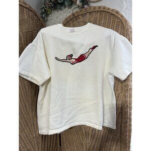 Vintage Jantzen Sweatshirt With Diving Swim Pin Up Girl Latch Hook Patch